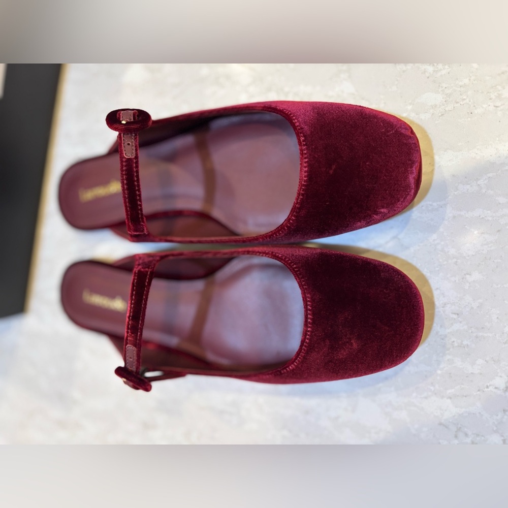 Larroudé Blair Mule Ballet Flat In Wine Velvet - Picture 11 of 11